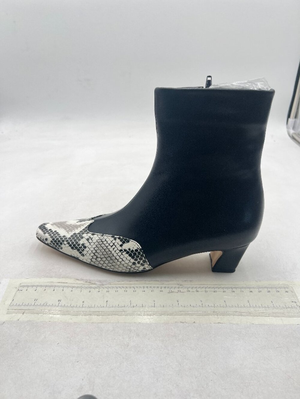 Black Women's Ankle Boots Square Toe Booties Chunky Heel Snakeskin Boots